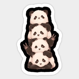 Cute Pandas Forming Peace Sign - Panda Bear Japanese Sticker